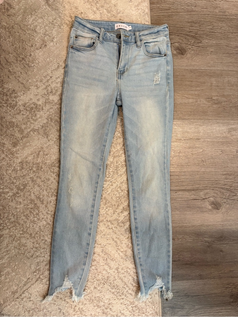 CELLO Light Blue Skinny Jeans with Frayed V-Hem